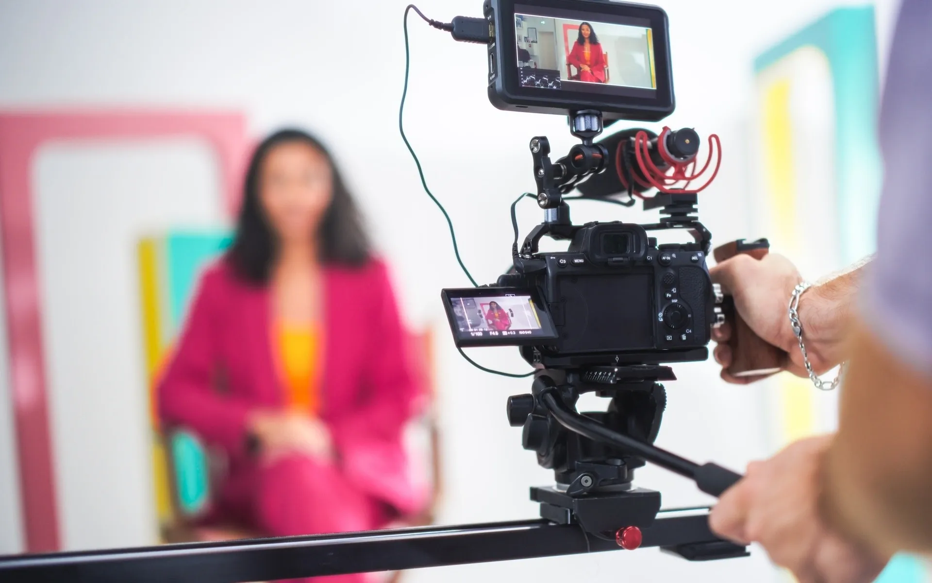 Filming an interview