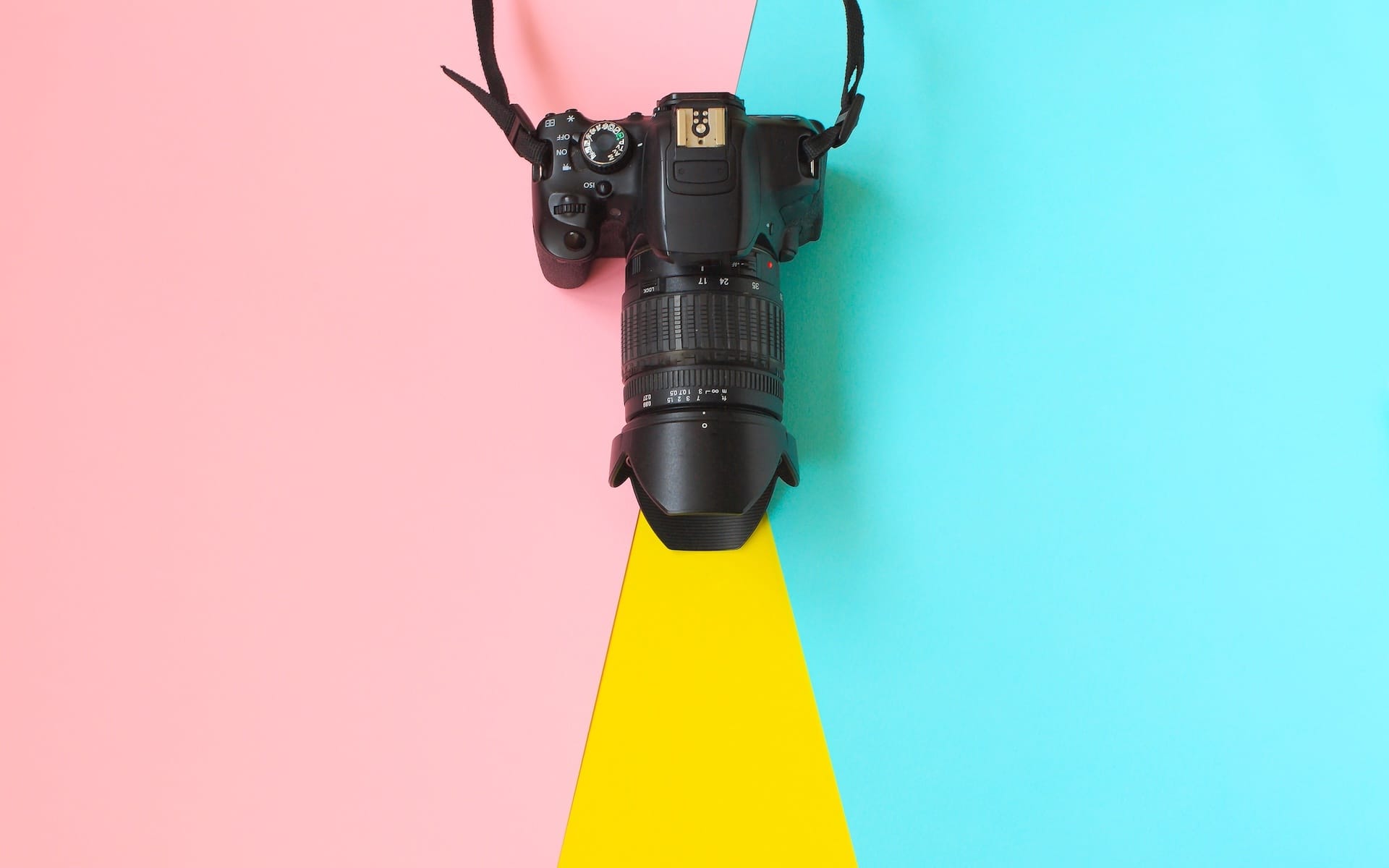 Camera on a colorful background
