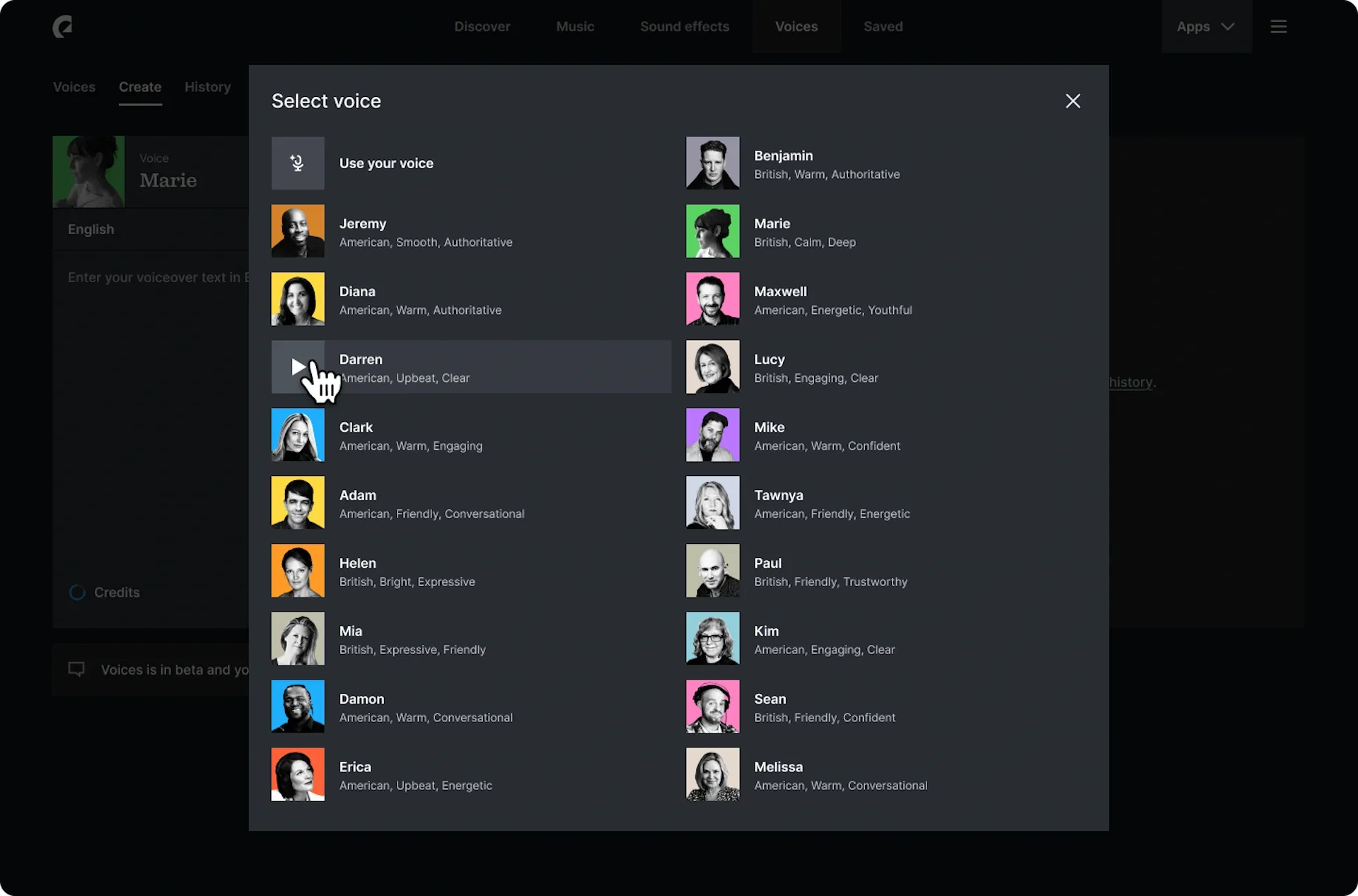 Preview voices